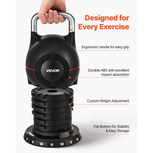 Adjustable Kettlebell with 7 weight levels 2/5/8/11/14/17/20 kg (Black) | EU