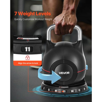 Adjustable Kettlebell with 7 weight levels 2/5/8/11/14/17/20 kg (Black) | EU