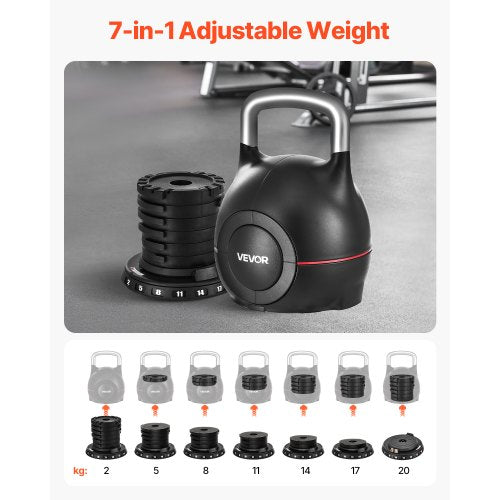 Adjustable Kettlebell with 7 weight levels 2/5/8/11/14/17/20 kg (Black) | EU