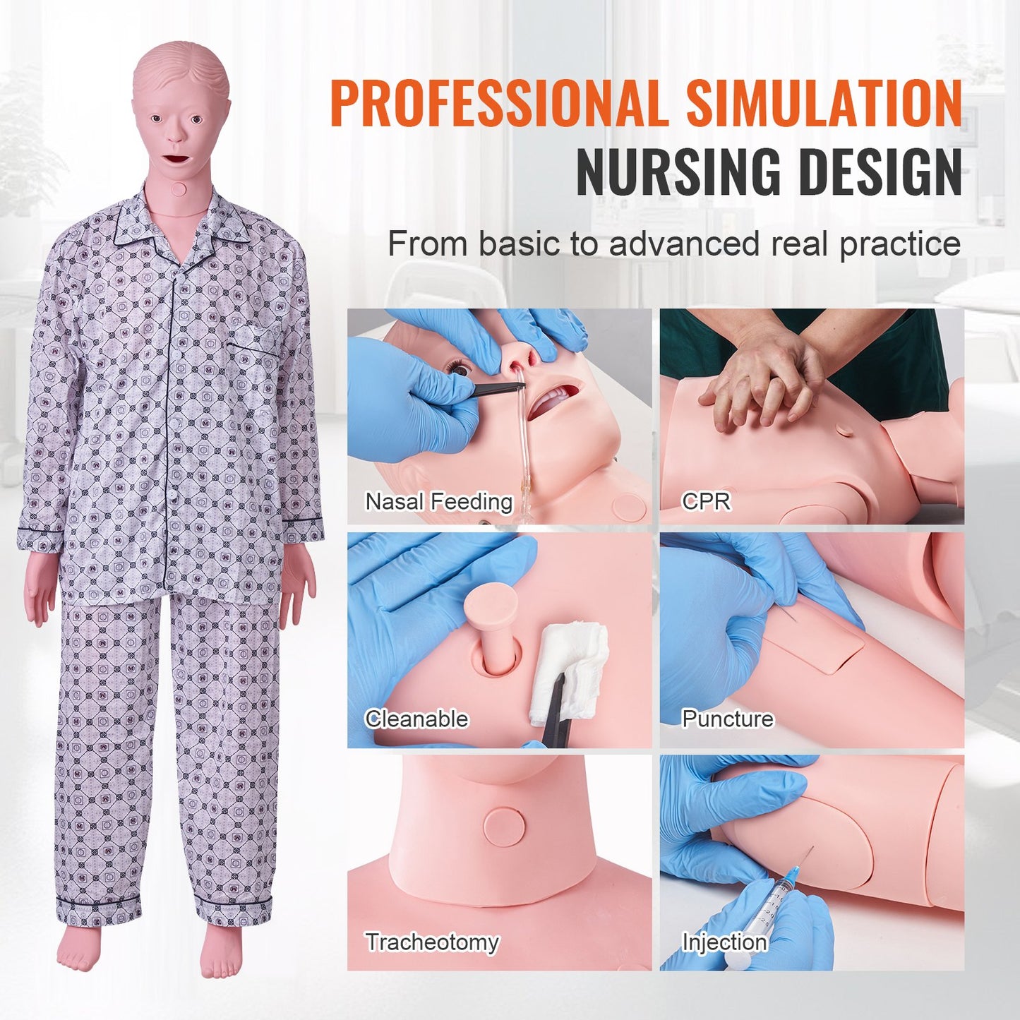 Nursing Training Manikin, Male Life Size Demonstration Human Manikin for Nursing Training, Multifunctional Education Teaching Model Supplies, PVC Anatomical Mannequin Body Care Simulator Model