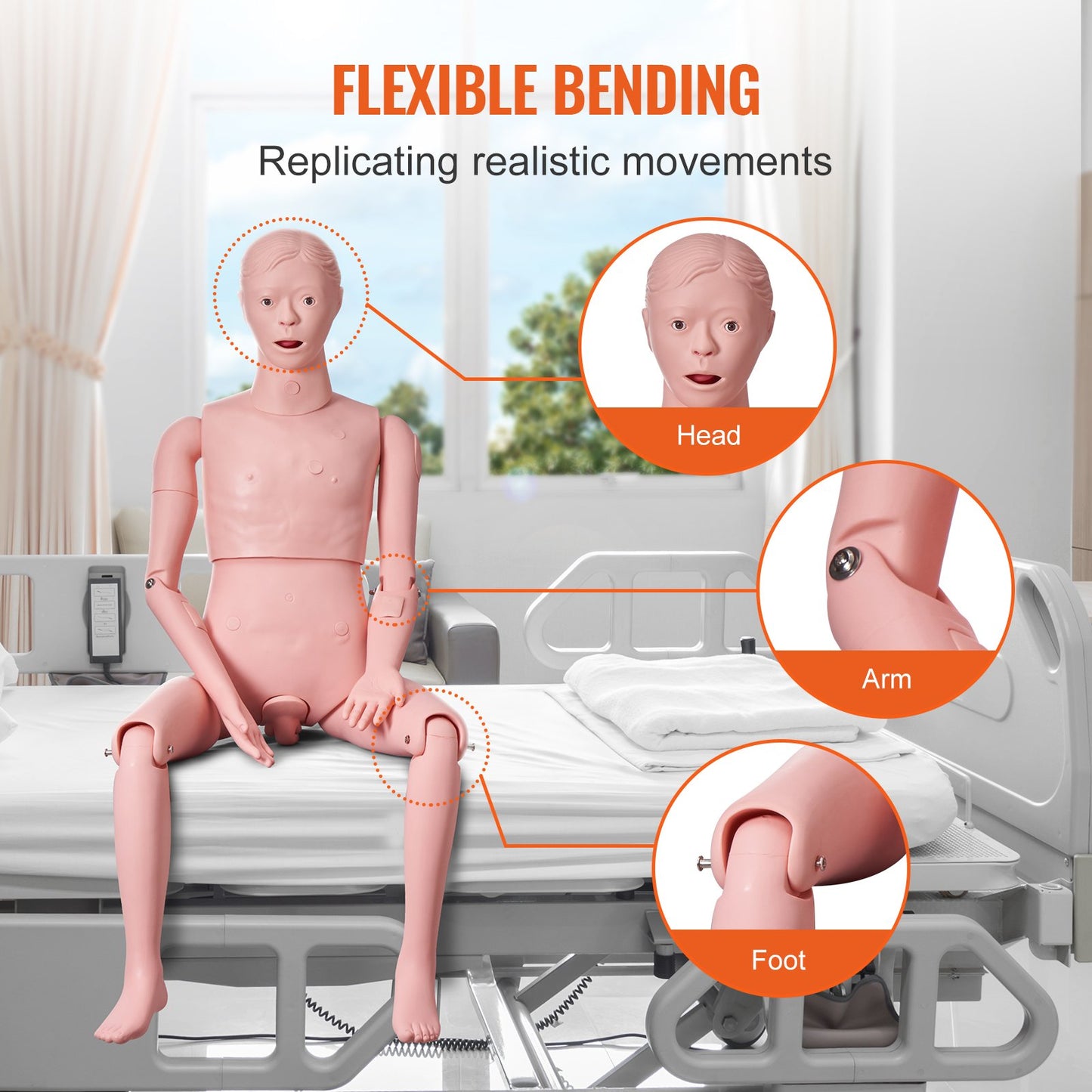 Nursing Training Manikin, Life-Size Male Demonstration Human Manikin for Nursing Training, Multifunctional Education Teaching Model Accessories, Anatomical Mannequin Body Care Simulator Model