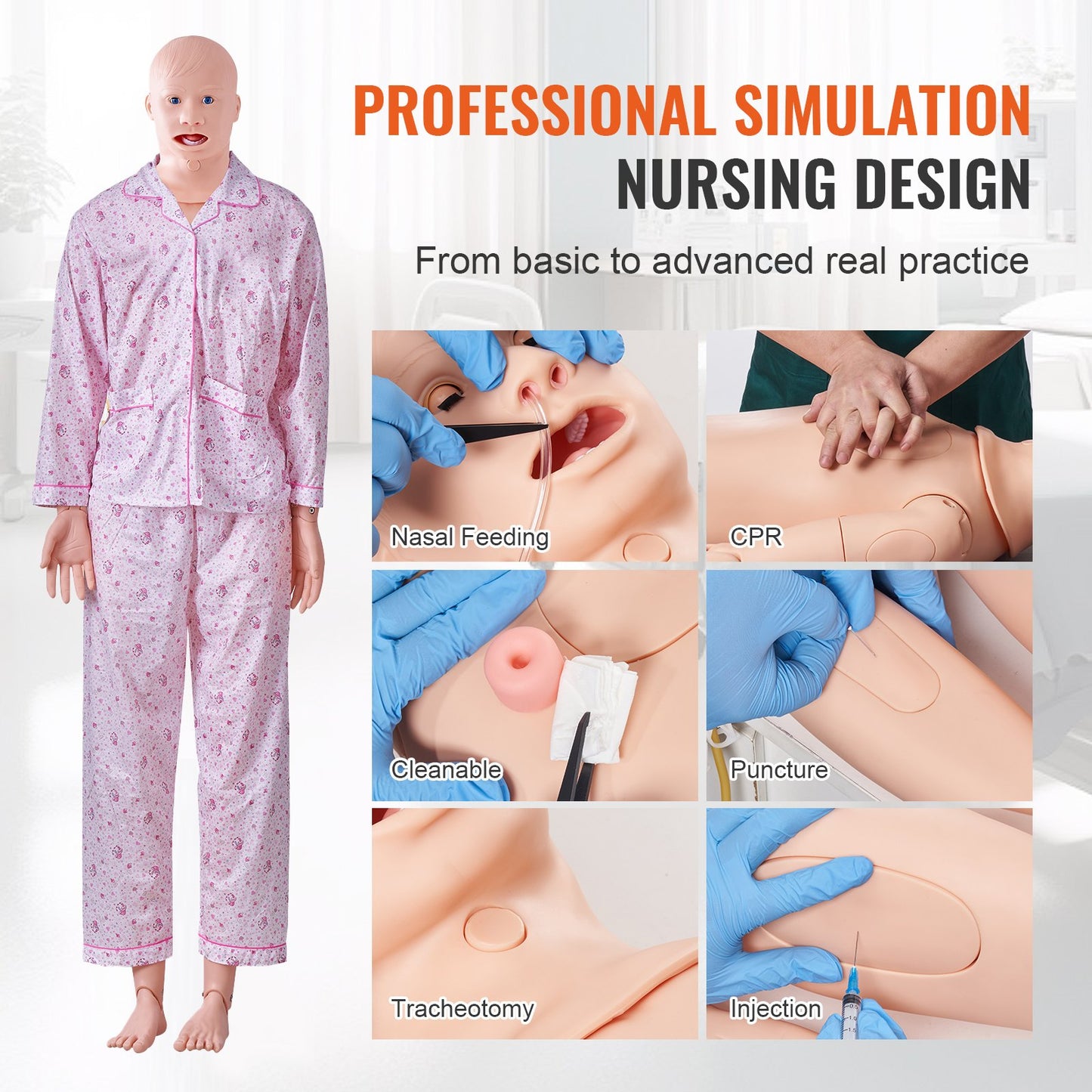 Nursing Training Manikin, Male/Female Life-Size Demonstration Human Manikin for Nursing Training, Multifunctional Education Teaching Model, Anatomical Mannequin Body Care Simulator Model