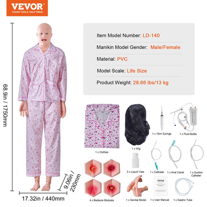 Nursing Training Manikin, Male/Female Life-Size Demonstration Human Manikin for Nursing Training, Multifunctional Education Teaching Model, Anatomical Mannequin Body Care Simulator Model