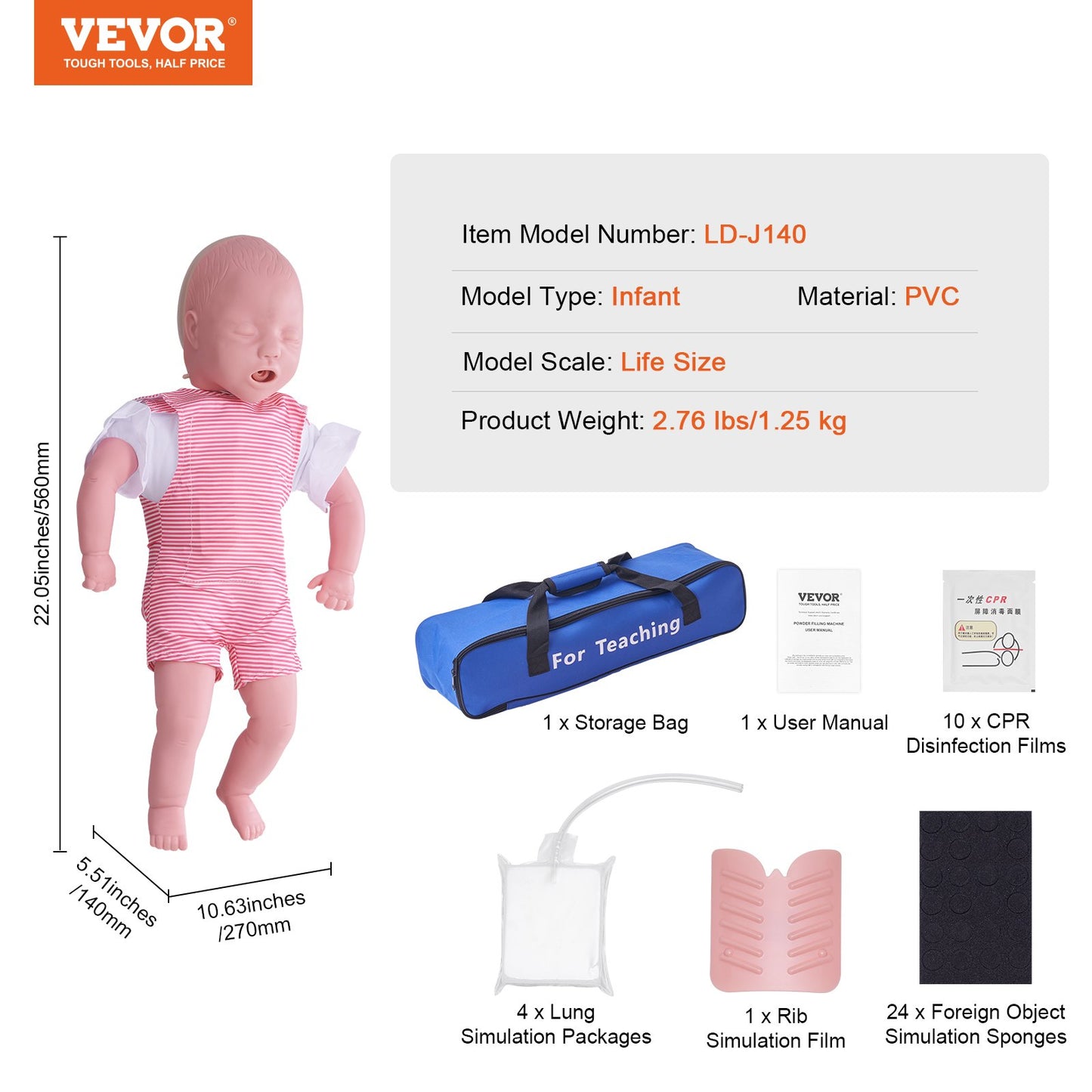 Infant CPR Training Manikin, Heimlich Maneuver and Cardiopulmonary Resuscitation (CPR), Infant Airway Obstruction Training Manikin, Baby Heart Attack Model for Training