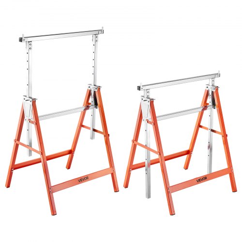 Saw Horses, 2 Pack Folding Work Horses, 440 lbs Load Capacity Sawhorse with Heavy Duty Legs, Adjustable Height Saw Horse with Non-Slip Foot Pads, for Woodworking, Carpenters & Contractors