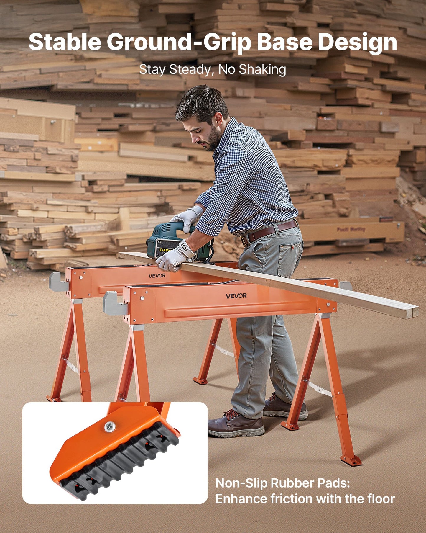 Saw Horses, 2 Pack Folding Work Horses, 1323 lbs Load Capacity Sawhorse with Heavy Duty Legs, All-Metal Portable Saw Horse with Non-Slip Foot Pads, for Woodworking, Carpenters & Contractors