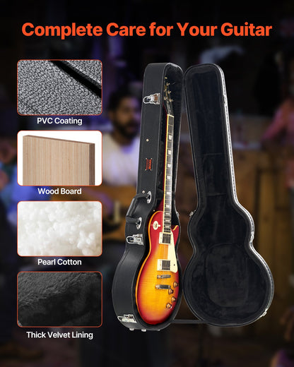 Electric Guitar Hard Case, 41.34 in Gourd-Shaped Guitar Hard Case, With Lock Latch Keys Handle, PVC Padding Soft Lining Water-Resistant Hard Shell Guitar Case, for 39 in LES Paul Guitars, Black