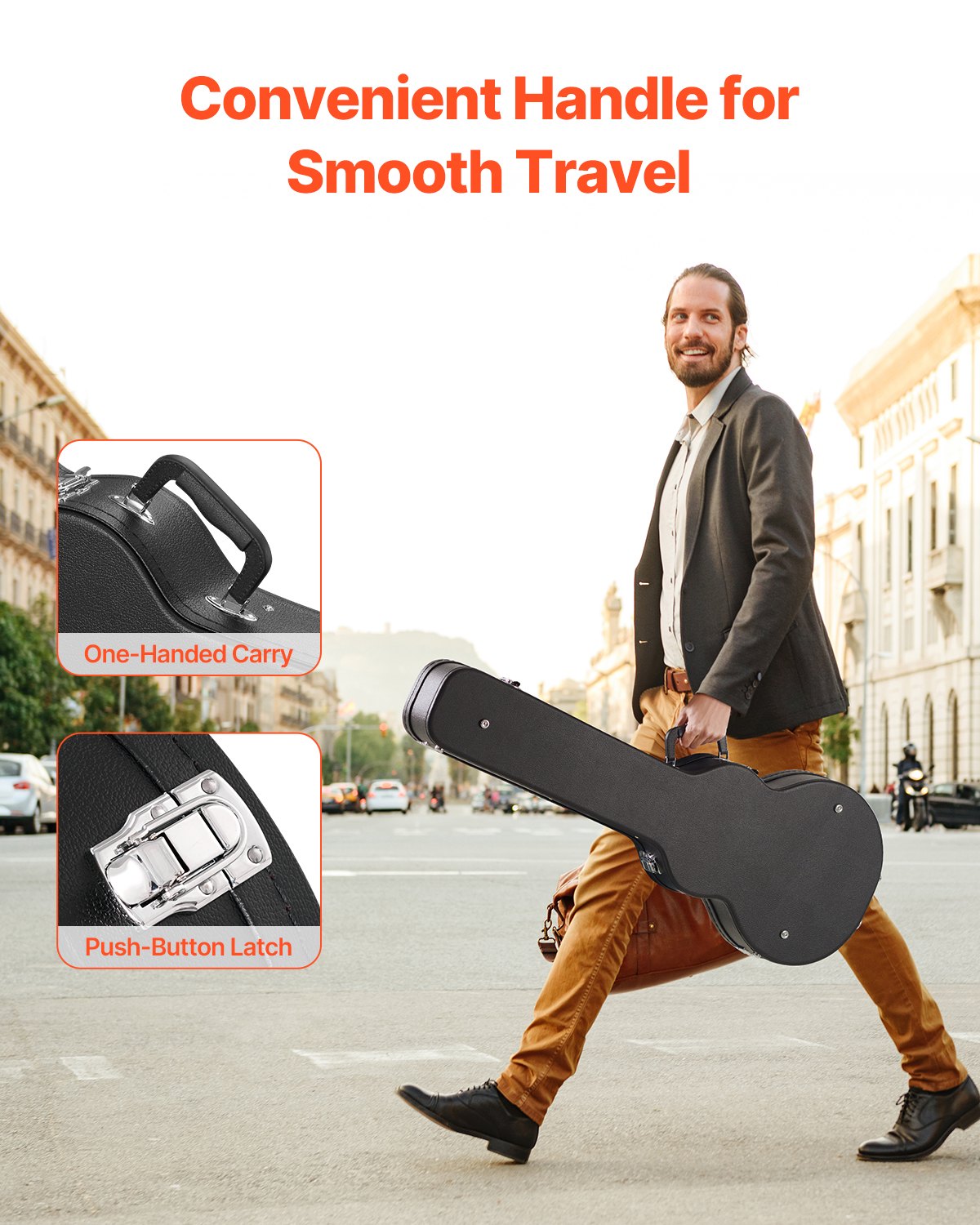 Electric Guitar Hard Case, 41.34 in Gourd-Shaped Guitar Hard Case, With Lock Latch Keys Handle, PVC Padding Soft Lining Water-Resistant Hard Shell Guitar Case, for 39 in LES Paul Guitars, Black
