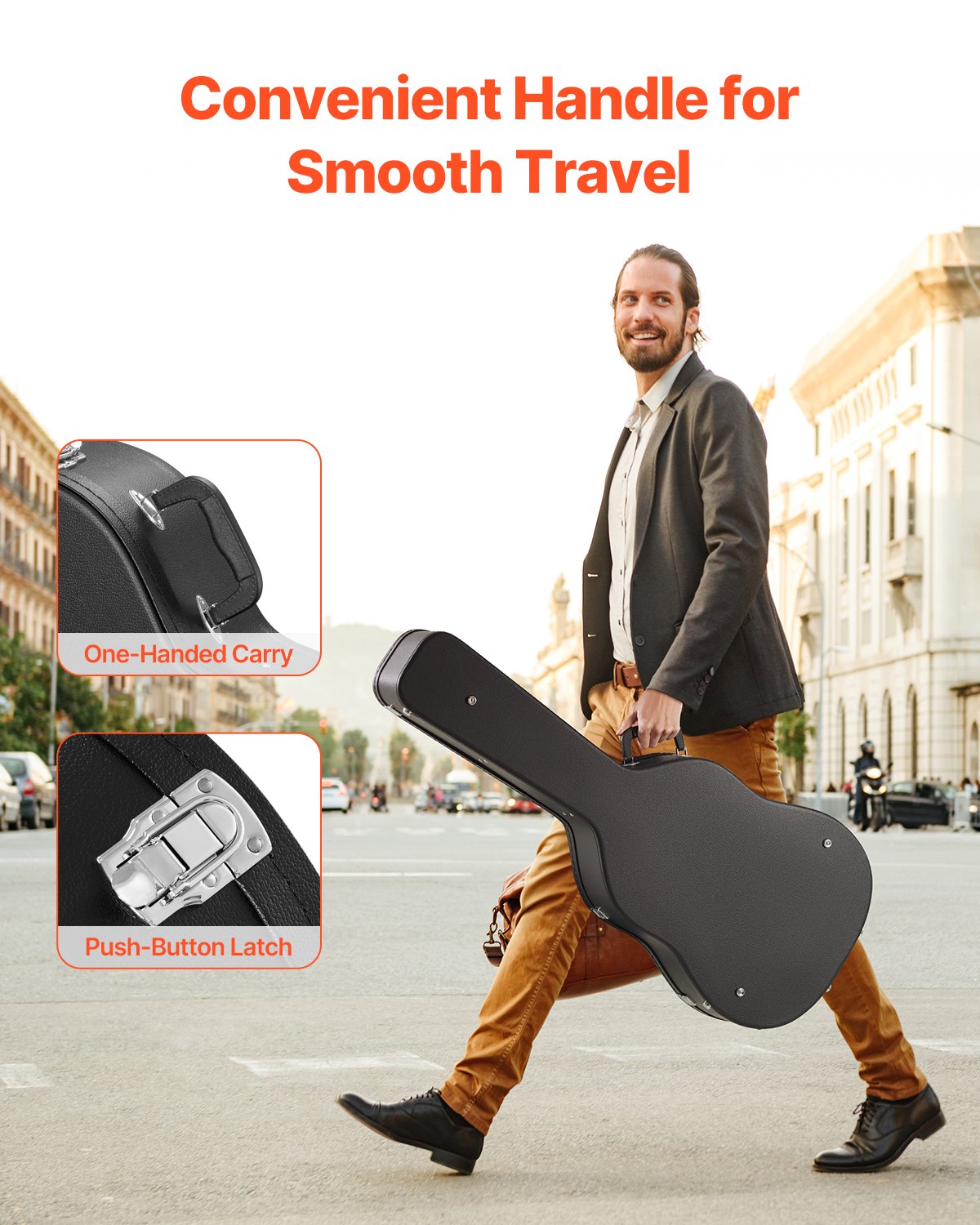 Acoustic Guitar Hard Case, 43.31 in Gourd-Shaped Guitar Hard Case, With Lock Latch Key Handle, PVC Padding Soft Lining Water-Resistant Hard Shell Guitar Case, for 39-41 in Acoustic Guitar, Black