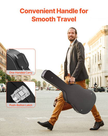 Acoustic Guitar Hard Case, 43.31 in Gourd-Shaped Guitar Hard Case, With Lock Latch Key Handle, PVC Padding Soft Lining Water-Resistant Hard Shell Guitar Case, for 39-41 in Acoustic Guitar, Black