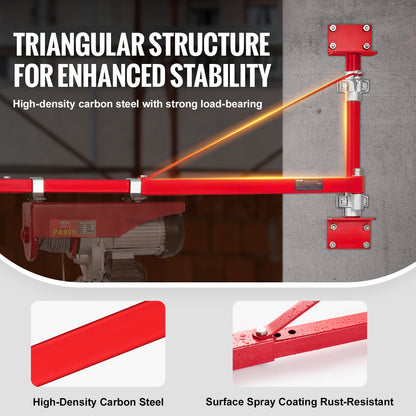 Electric Hoist Support Arm, 660 lbs Max Load Capacity, Electric Hoist Holder Swing Arm with Pole, Steel Hoist Frame, 180° Swivel Scaffold Hoist Lifting Arm, Winch Hoist Arm for Workshop, Garage