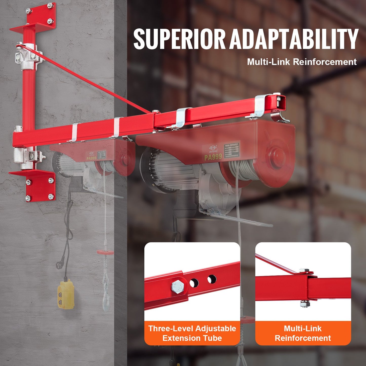 Electric Hoist Support Arm, 660 lbs Max Load Capacity, Electric Hoist Holder Swing Arm with Pole, Steel Hoist Frame, 180° Swivel Scaffold Hoist Lifting Arm, Winch Hoist Arm for Workshop, Garage