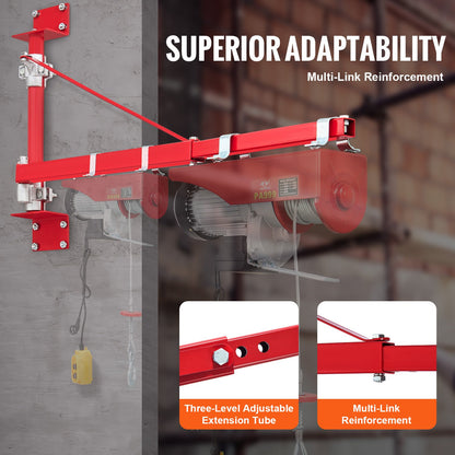 Electric Hoist Support Arm, 660 lbs Max Load Capacity, Electric Hoist Holder Swing Arm with Pole, Steel Hoist Frame, 180° Swivel Scaffold Hoist Lifting Arm, Winch Hoist Arm for Workshop, Garage