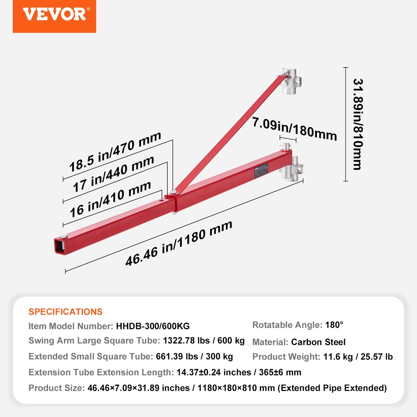 Elektrischer Hebearm, 600 kg Max. Tragkraft, Elektrische Hebevorrichtung Schwenkarm, Stahl-Hubrahmen, 180° schwenkbarer Gerüsthebearm, Windenhebearm zum Heben, Werkstatt, Garage