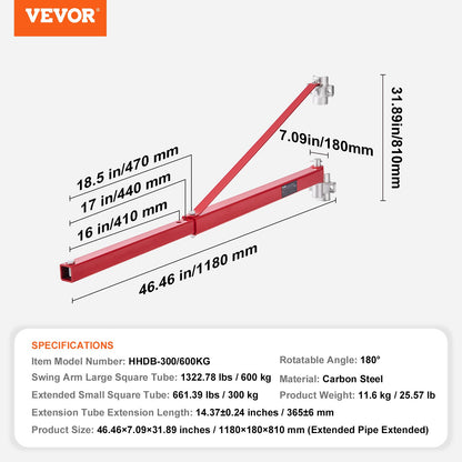 Elektrischer Hebearm, 600 kg Max. Tragkraft, Elektrische Hebevorrichtung Schwenkarm, Stahl-Hubrahmen, 180° schwenkbarer Gerüsthebearm, Windenhebearm zum Heben, Werkstatt, Garage