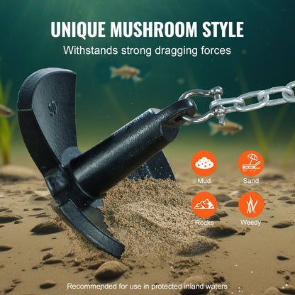 River Anchor, 30 LBS Boat Anchor Cast Iron Black Vinyl-Coated, Marine Grade Mushroom Anchor for Boats Up To 30 ft, Impressive Holding Power in River and Mud Bottom Lakes