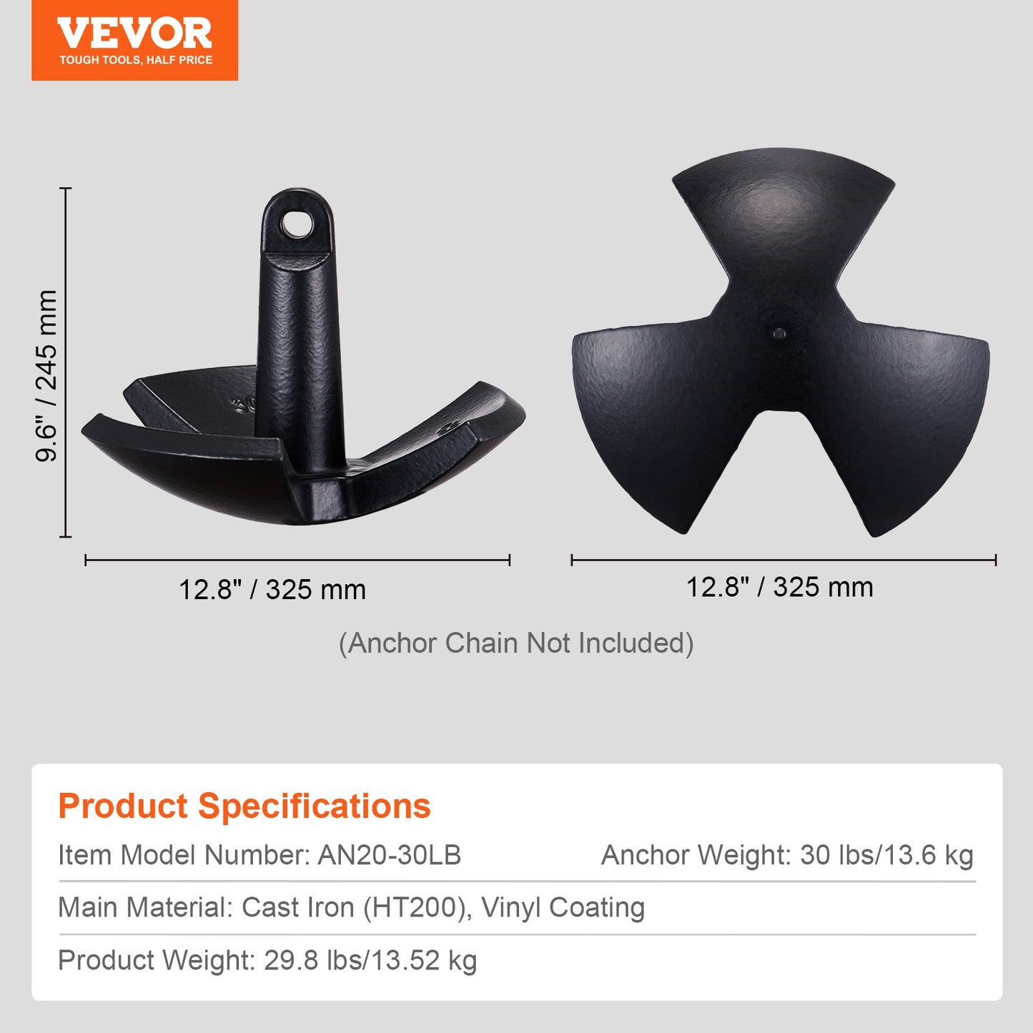 River Anchor, 30 LBS Boat Anchor Cast Iron Black Vinyl-Coated, Marine Grade Mushroom Anchor for Boats Up To 30 ft, Impressive Holding Power in River and Mud Bottom Lakes