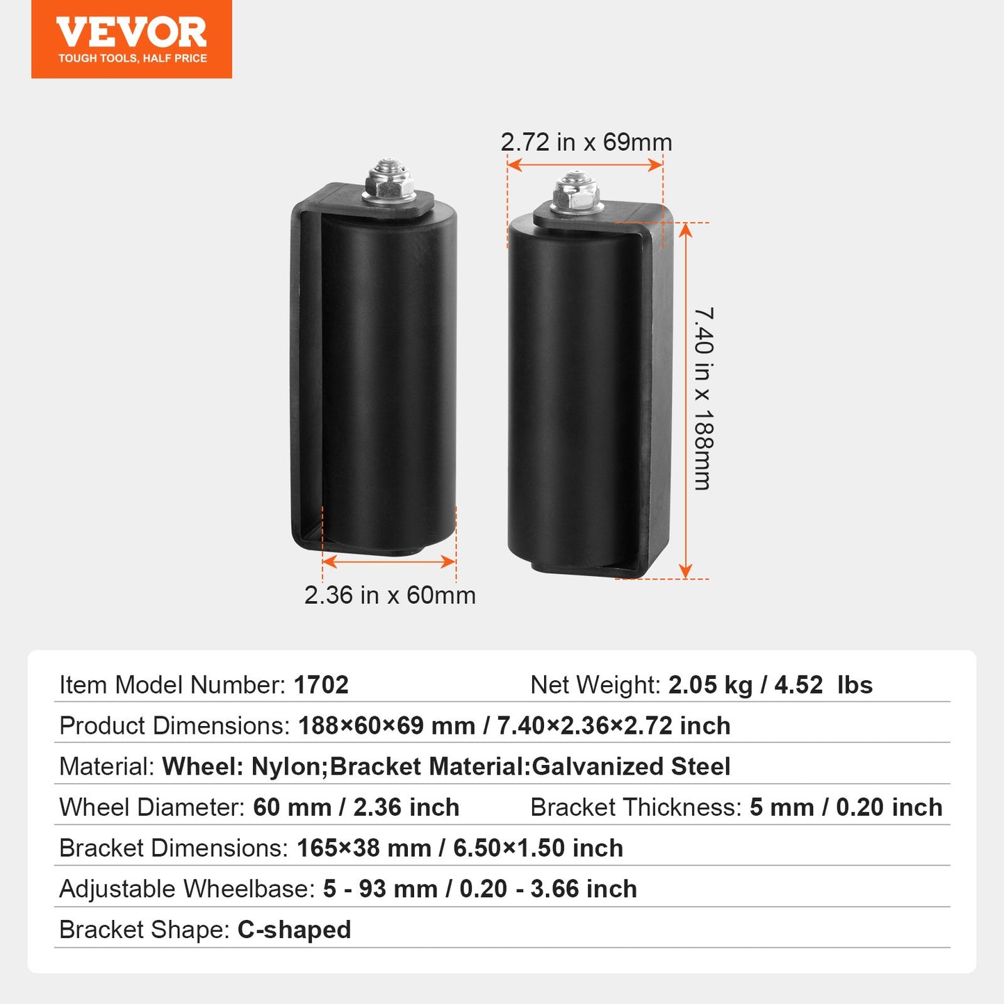 Sliding Gate Kit 6” Rolling Hardware C-typ fäste för Connect Tracks