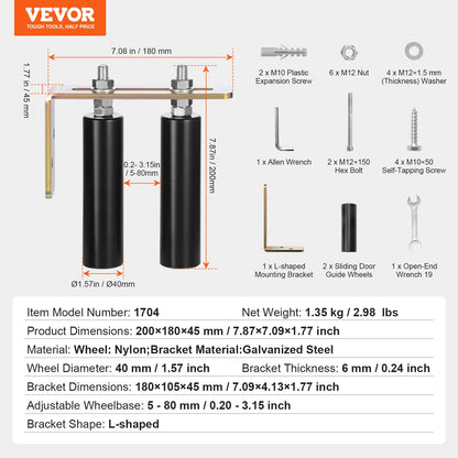 Schiebetor-Bausatz, 6-Zoll-Rollbeschläge mit L-Winkel