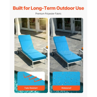 Set of 2 outdoor chaise lounge cushions, 190 x 51 cm, waterproof, thick | EU