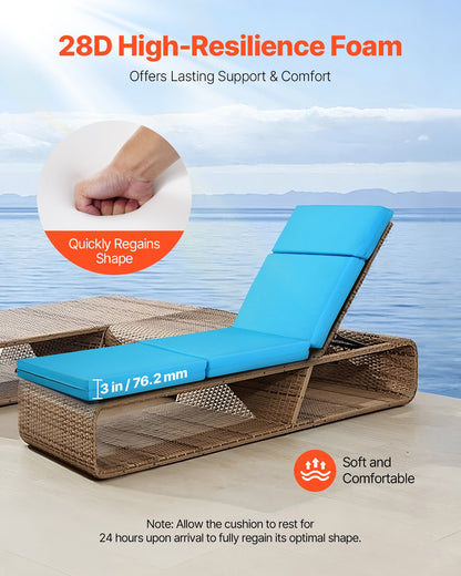 Chaise Lounge Cushion, 72 x 21 x 4 in, Set of 2 Outdoor Lounge Chair Cushions, Waterproof & Fade-Resistant, Sun Lounger Cushions with Ties, Thick Patio Lounger Pads for Pool Deck, Teal Color