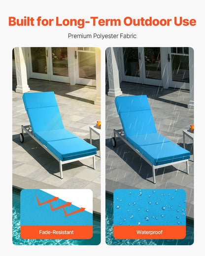 Chaise Lounge Cushion, 72 x 21 x 4 in, Set of 2 Outdoor Lounge Chair Cushions, Waterproof & Fade-Resistant, Sun Lounger Cushions with Ties, Thick Patio Lounger Pads for Pool Deck, Teal Color