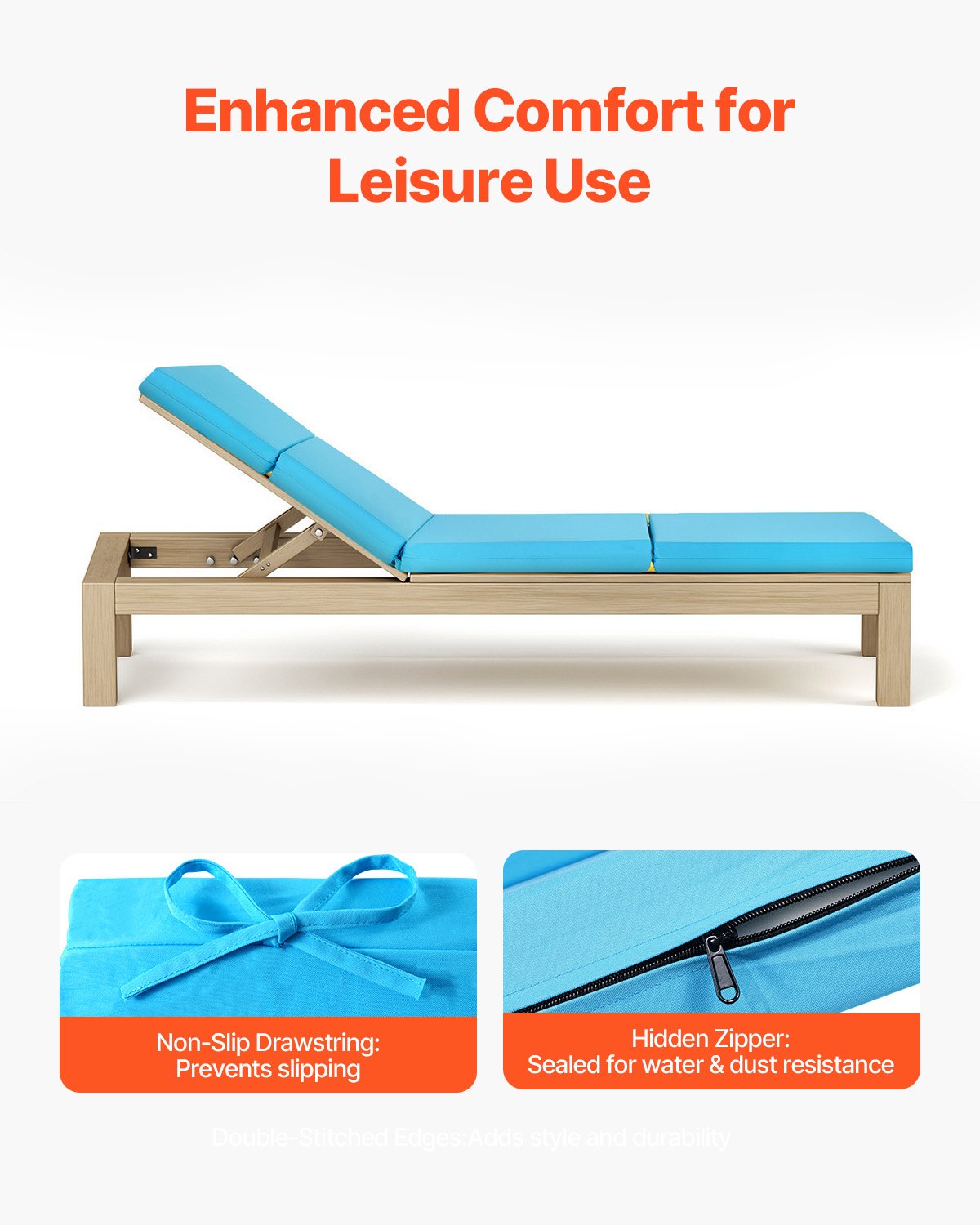 Chaise Lounge Cushion, 72 x 21 x 4 in, Set of 2 Outdoor Lounge Chair Cushions, Waterproof & Fade-Resistant, Sun Lounger Cushions with Ties, Thick Patio Lounger Pads for Pool Deck, Teal Color