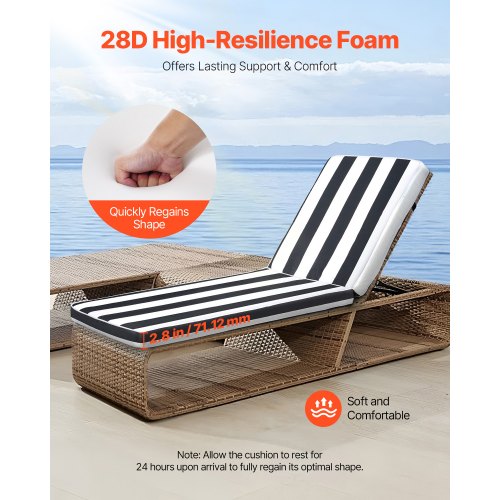 Set of 2 outdoor chaise lounge cushions, 190 x 51 cm, waterproof, thick | EU