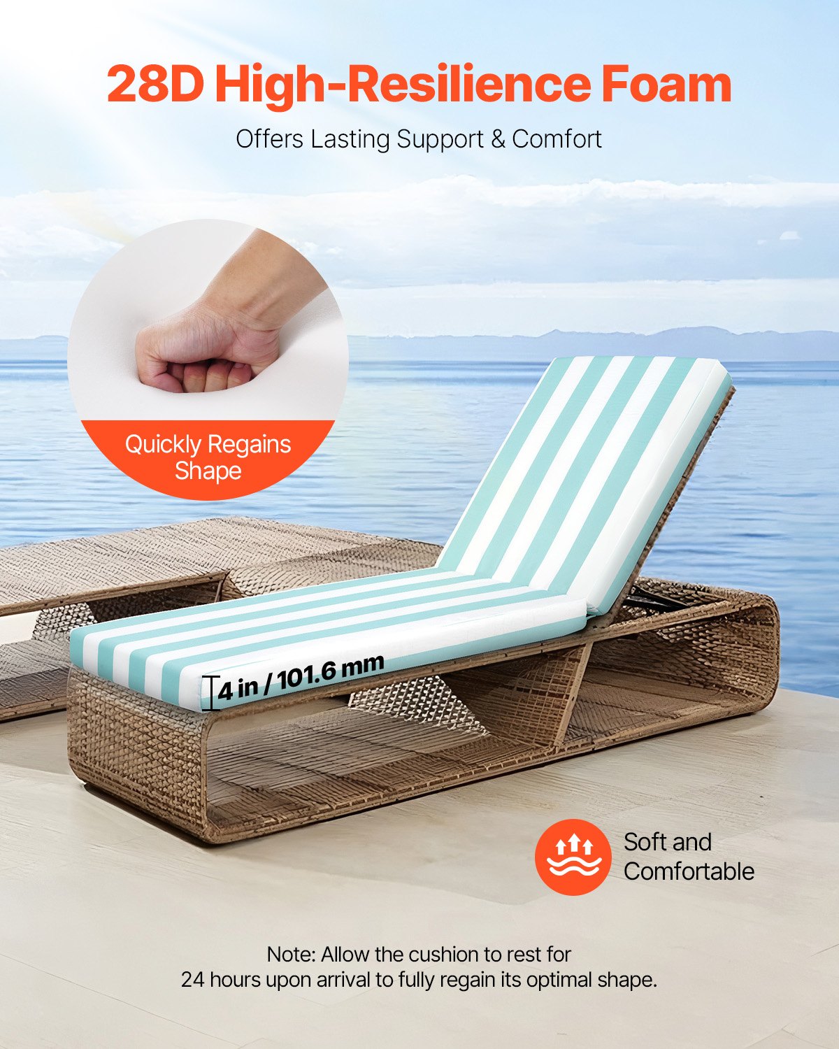 Chaise Lounge Cushion, 80 x 26 x 4 in, Set of 2 Outdoor Lounge Chair Cushions, Waterproof & Fade-Resistant Sun Lounger Cushions with Ties, Patio Lounger Pads for Pool Deck, Green & White Stripes