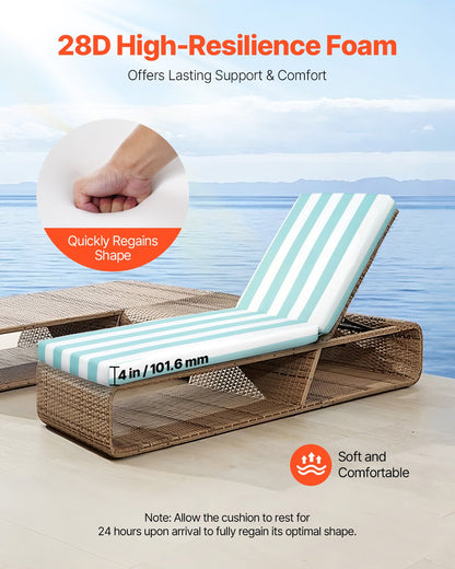 Chaise Lounge Cushion, 80 x 26 x 4 in, Set of 2 Outdoor Lounge Chair Cushions, Waterproof & Fade-Resistant Sun Lounger Cushions with Ties, Patio Lounger Pads for Pool Deck, Green & White Stripes