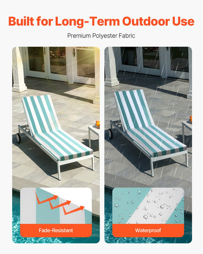 Chaise Lounge Cushion, 80 x 26 x 4 in, Set of 2 Outdoor Lounge Chair Cushions, Waterproof & Fade-Resistant Sun Lounger Cushions with Ties, Patio Lounger Pads for Pool Deck, Green & White Stripes