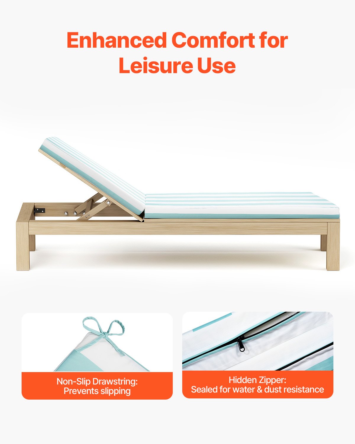 Chaise Lounge Cushion, 80 x 26 x 4 in, Set of 2 Outdoor Lounge Chair Cushions, Waterproof & Fade-Resistant Sun Lounger Cushions with Ties, Patio Lounger Pads for Pool Deck, Green & White Stripes