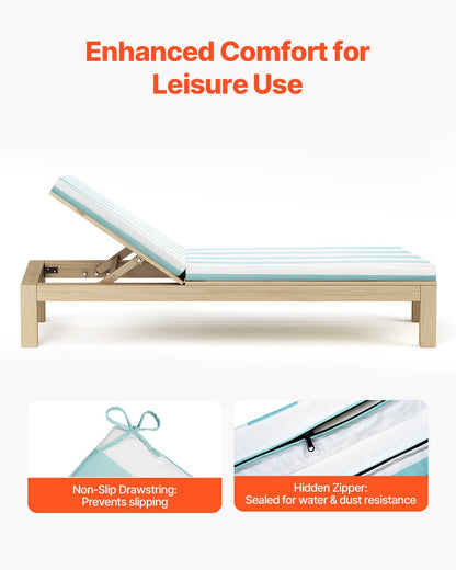 Chaise Lounge Cushion, 80 x 26 x 4 in, Set of 2 Outdoor Lounge Chair Cushions, Waterproof & Fade-Resistant Sun Lounger Cushions with Ties, Patio Lounger Pads for Pool Deck, Green & White Stripes