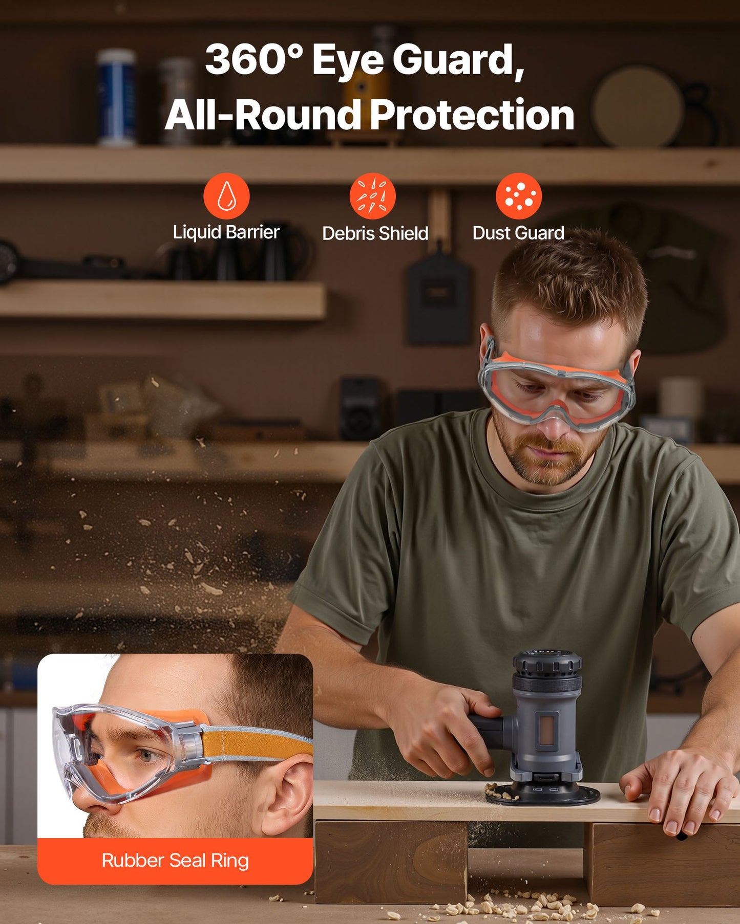 Safety Glasses, Anti-Fog and Scratch-Resistant Clear Lens, Over Eyeglasses Safety Goggles with Adjustable Elastic Headband, ANSI Z87.1+ Protective Eye Goggles, for Work, Lab and Construction