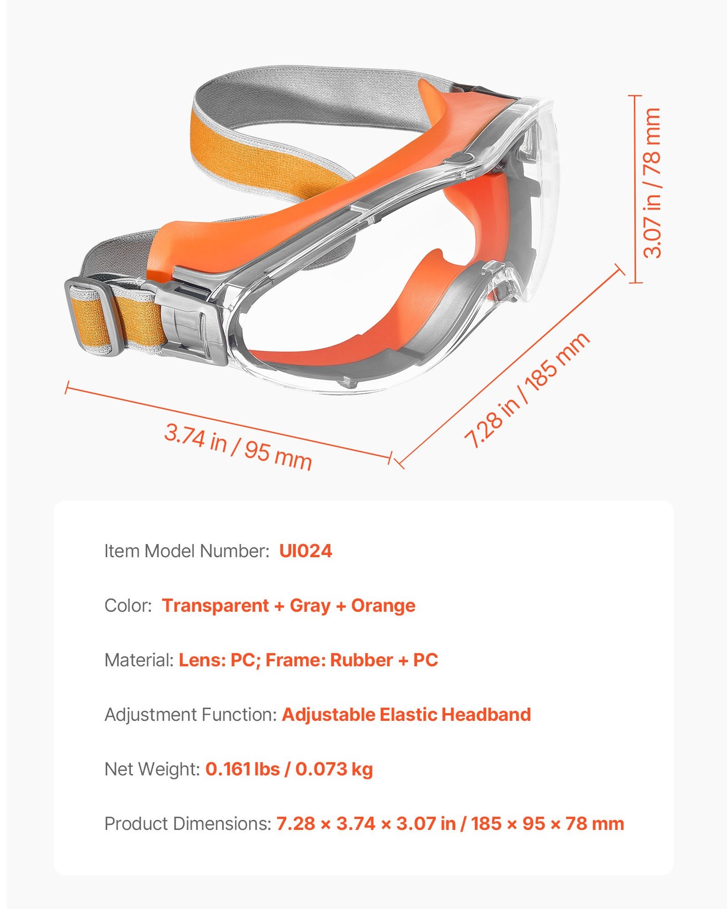 Safety Glasses, Anti-Fog and Scratch-Resistant Clear Lens, Over Eyeglasses Safety Goggles with Adjustable Elastic Headband, ANSI Z87.1+ Protective Eye Goggles, for Work, Lab and Construction