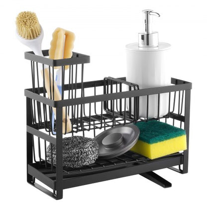 Kitchen Sink Caddy Organizer, 2 Tier Sponge Holder for Kitchen Sink with High Brush Holder & Divider, Storage Rack with Rotatable Drainage Spout, Countertop Organizers and Storage Essentials