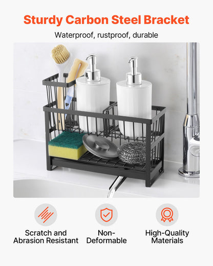 Kitchen Sink Caddy Organizer, 2 Tier Sponge Holder for Kitchen Sink with High Brush Holder & Divider, Storage Rack with Rotatable Drainage Spout, Countertop Organizers and Storage Essentials