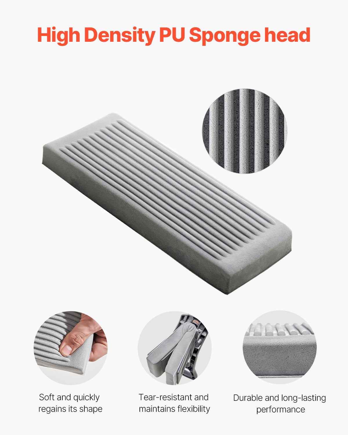 Sponge Mop Replacement, 2-Piece, High Density Wider PU Sponge Mop Head Replacement with Hook & Loop, High Absorbency Head Replacement for DS1362 Sponge Mop, Fit for Various Floors