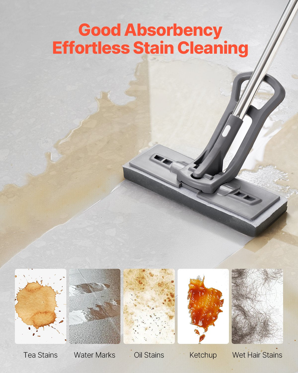 Sponge Mop Replacement, 2-Piece, High Density Wider PU Sponge Mop Head Replacement with Hook & Loop, High Absorbency Head Replacement for DS1362 Sponge Mop, Fit for Various Floors