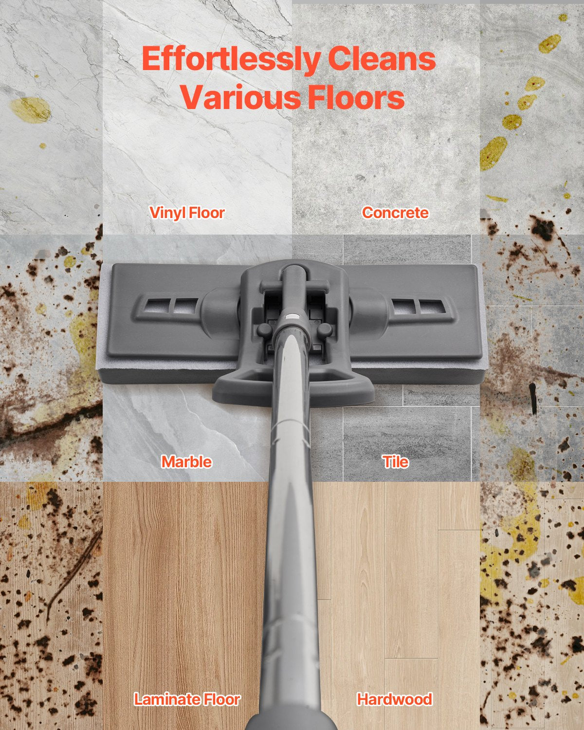 Sponge Mop Replacement, 2-Piece, High Density Wider PU Sponge Mop Head Replacement with Hook & Loop, High Absorbency Head Replacement for DS1362 Sponge Mop, Fit for Various Floors