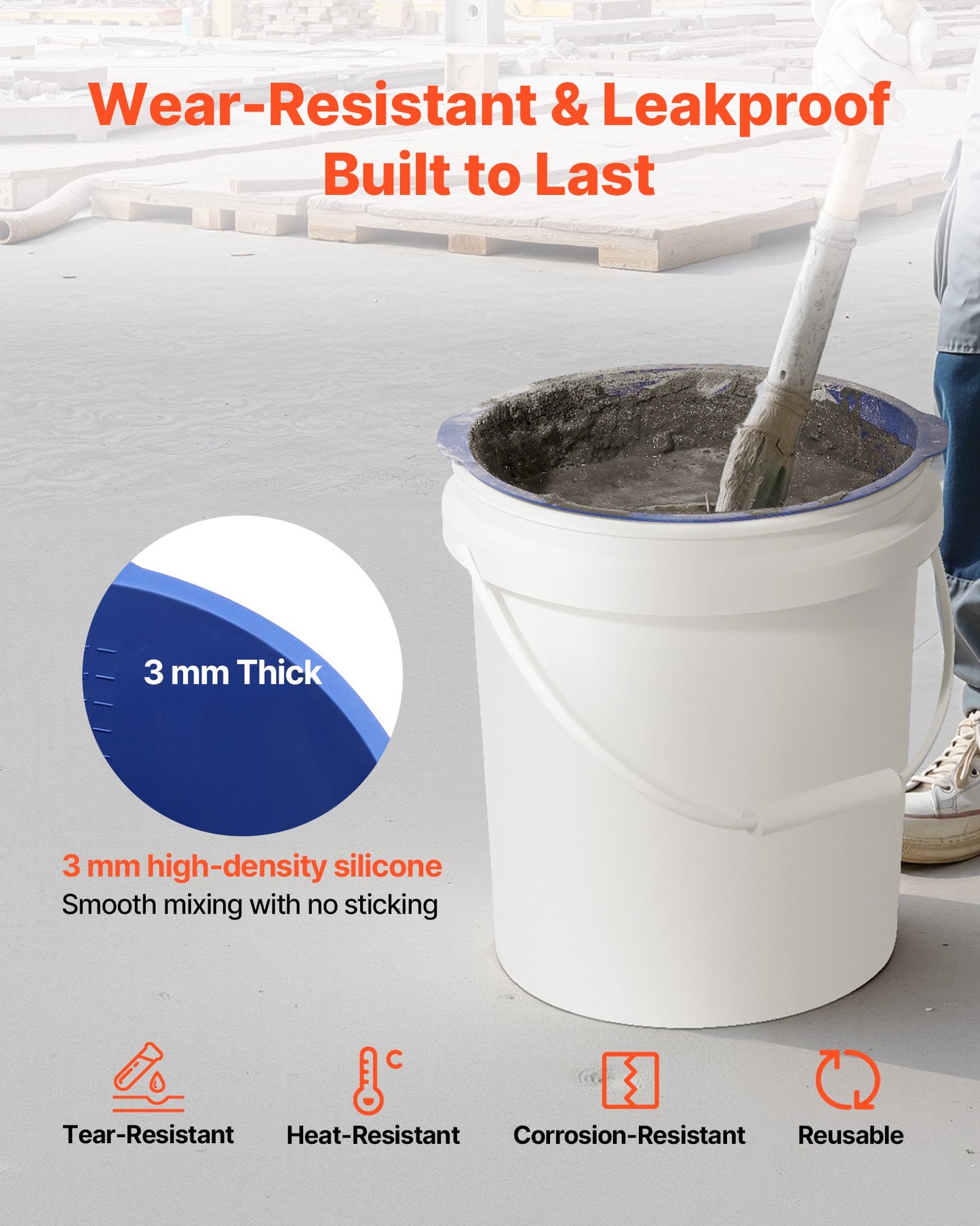 5 Gallon Bucket Liner for Concrete Mix, Reusable Silicone Mortar Bucket Liner for Thinset Paint Concrete Epoxy Mixing, Heavy-duty Grout Mixer Insert Tool with Graduated Measurements, Blue