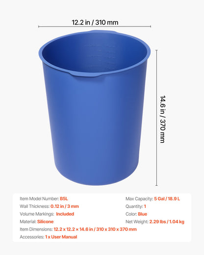 5 Gallon Bucket Liner for Concrete Mix, Reusable Silicone Mortar Bucket Liner for Thinset Paint Concrete Epoxy Mixing, Heavy-duty Grout Mixer Insert Tool with Graduated Measurements, Blue