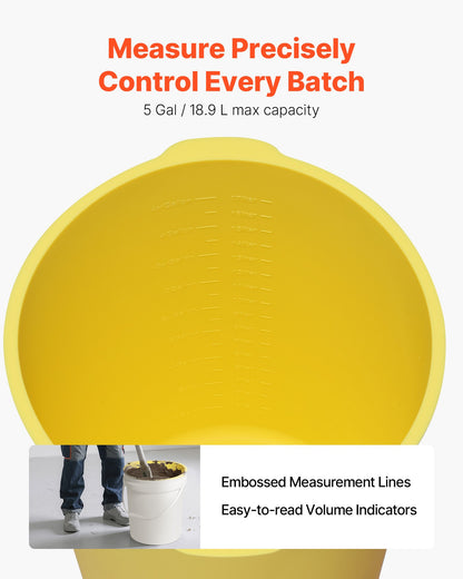 2 Pcs 5 Gallon Bucket Liner for Concrete Mix, Reusable Silicone Mortar Bucket Liner for Thinset Paint Concrete Epoxy Mixing, Heavy-duty Grout Mixer Insert with Measurements, Blue & Yellow