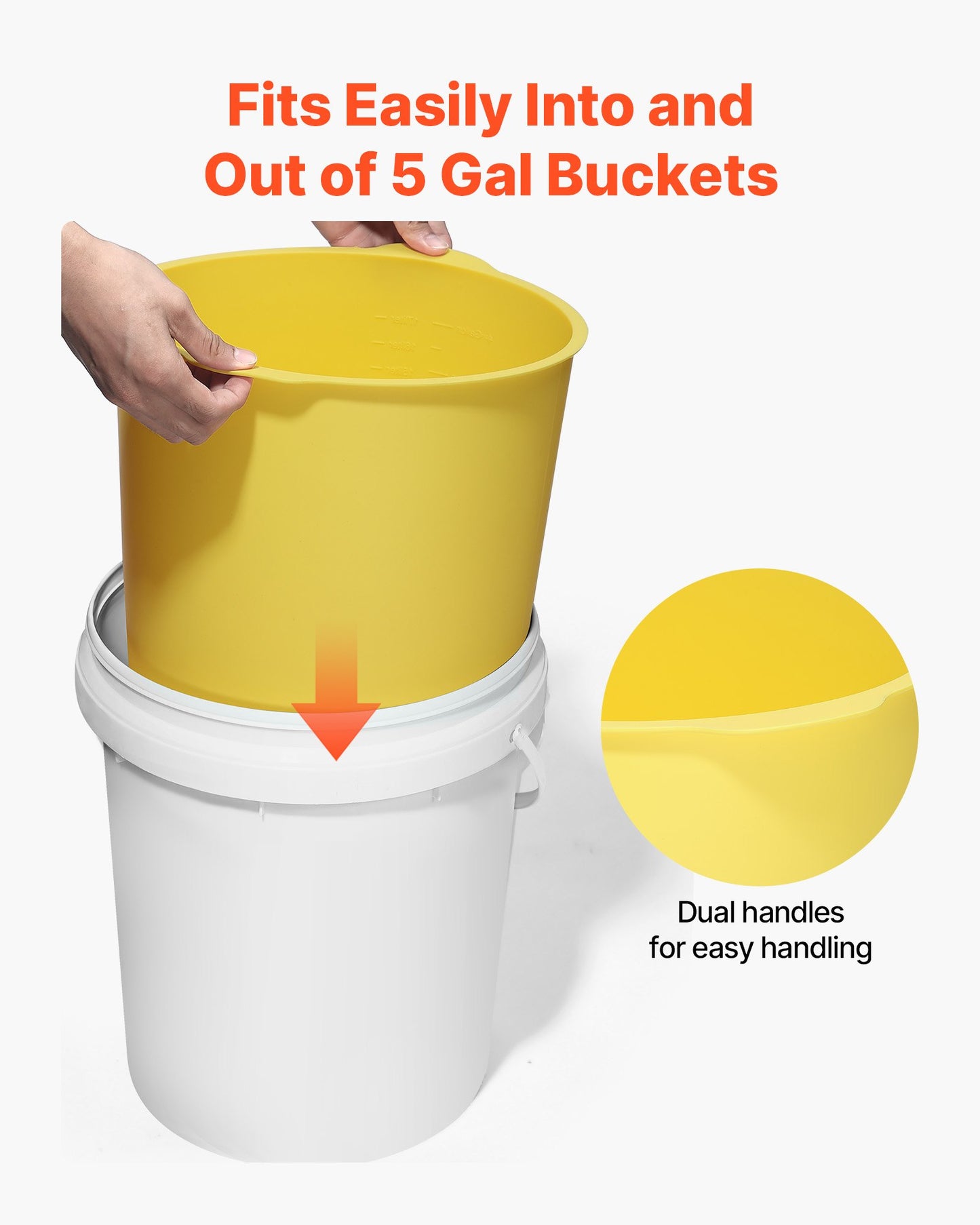 2 Pcs 5 Gallon Bucket Liner for Concrete Mix, Reusable Silicone Mortar Bucket Liner for Thinset Paint Concrete Epoxy Mixing, Heavy-duty Grout Mixer Insert with Measurements, Blue & Yellow