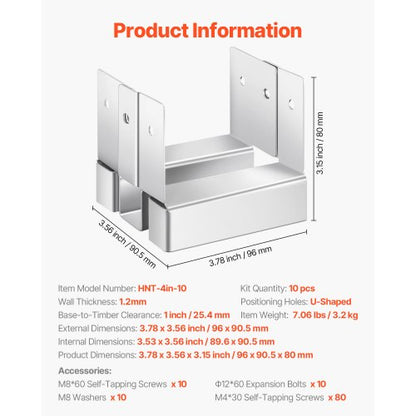 1er-Pack 4x4 Pfostenanker für Beton, Innenmaß 3,53x3,56 Zoll