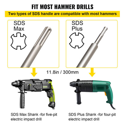 Concrete Hole Saw Kit, 30/40/65/80/100mm Drill Bit Set SDS Plus or SDS Max Shank Wall Hole Cutter with 11.8"/300mm Connecting Rod for Brick, Concrete, Cement, Stone Wall, Masonry, Tile
