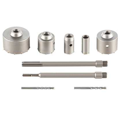 Concrete Hole Saw Kit, 30/40/65/80/100mm Drill Bit Set SDS Plus or SDS Max Shank Wall Hole Cutter with 11.8"/300mm Connecting Rod for Brick, Concrete, Cement, Stone Wall, Masonry, Tile