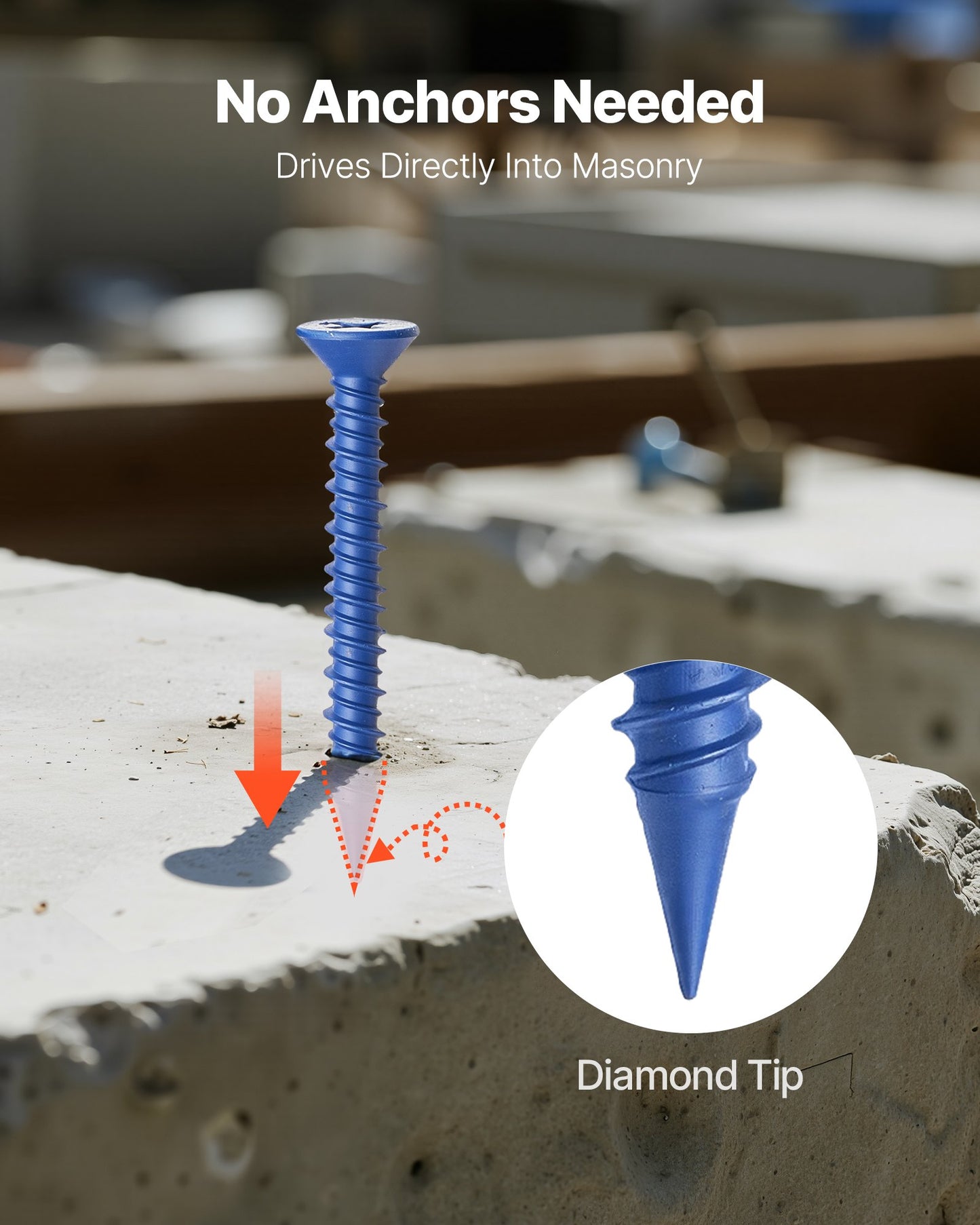 Concrete Screws, 3/16 inch, 100 PCS 5 Different Lengths, Phillips Head, Masonry Screws with Drill Bits, Carbon Steel with Blue Coating, for Anchoring to Concrete, Masonry, Block, Brick and Wood