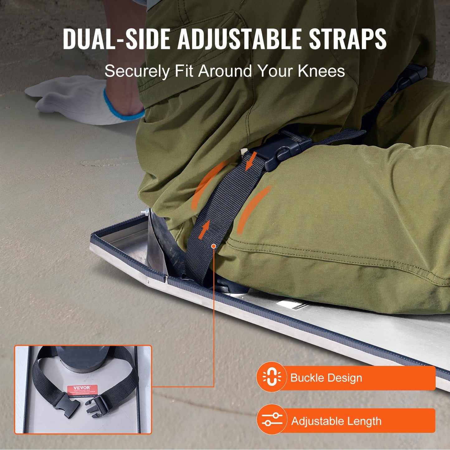 Stainless Steel Concrete Knee Boards, 28'' x 8'' Concrete Slider, 2 Pairs Concrete Knee Pads Movable Sliders, with Knee Pads and Disc Straps for Cement and Concrete Finishing