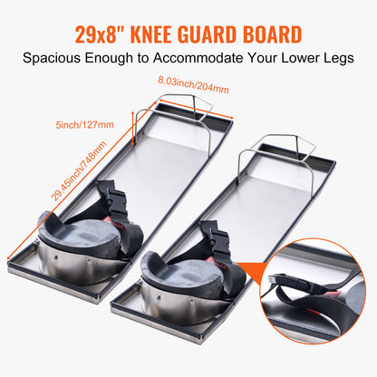 Concrete Knee Boards Stainless Steel, 30'' x 8'' Concrete Sliders, Knee Boards for Concrete, Concrete Knee Pads Movable Sliders, with Knee Pads &amp; Board Straps for Cement and Concrete Finishing